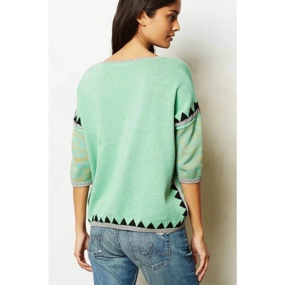 Paul & Joe Womens Shimmer Pullover Sweater Green 3/4 Sleeve Boxy Size Medium - Picture 6 of 6